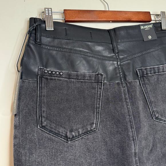 Blank NYC Vegan Leather & Denim Patchwork Mini Skirt in Black NWT Size 28 - Picture 6 of 10